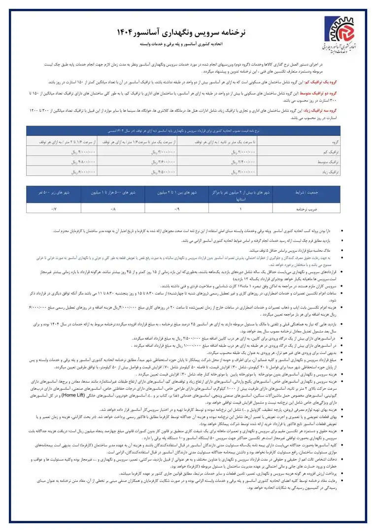 تعرفه‌های تعمیر آسانسور در تهران