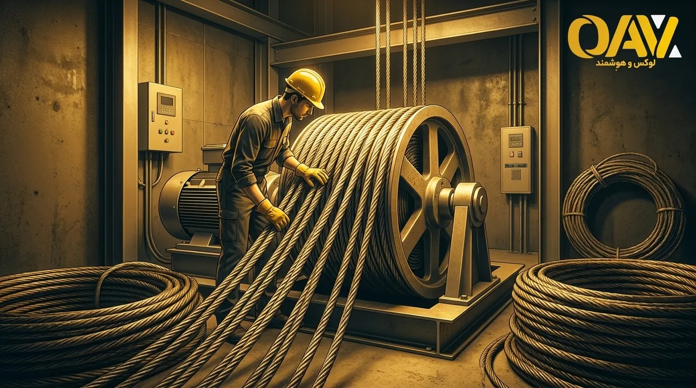مراحل گامبهگام تعویض سیم بکسل آسانسور توسط تیم تخصصی